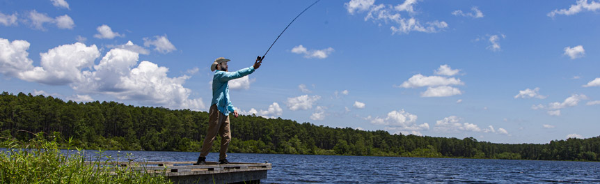 A man fishing from a pier