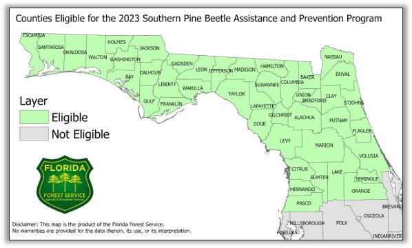 Eligible counties for Southern Pine Beetle Assistance and Prevention Program