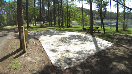 A developed campsite by the water