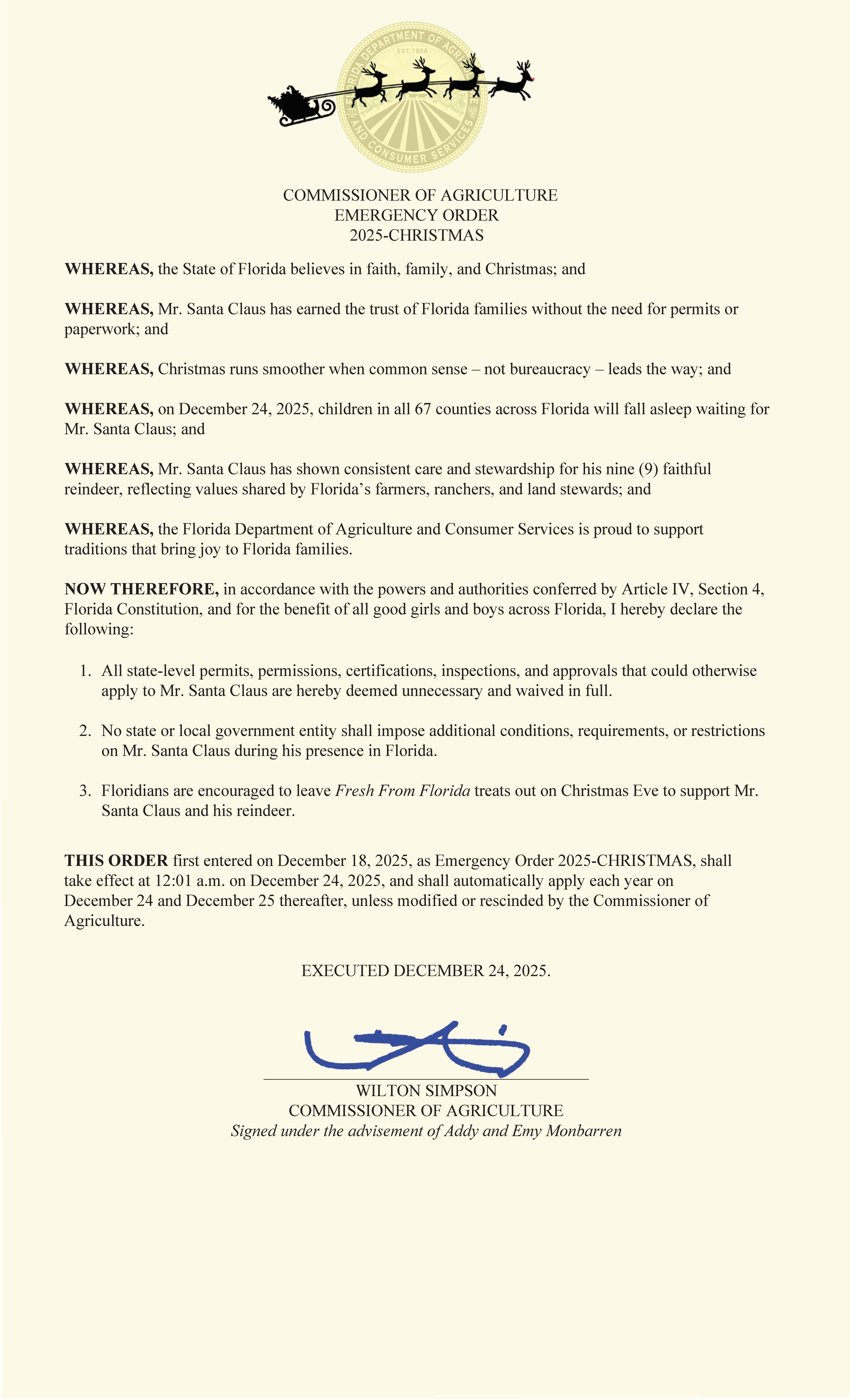 2025 Santa emergency order