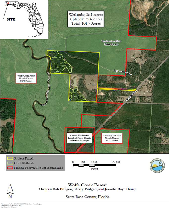 Location of the Pridgen Tract at Wolfe Creek Forest