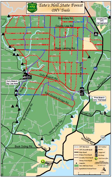 Map of OHV Trails on Tate's Hell State Forest