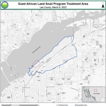 Giant African Land Snail Program Treatment Area, Lee County, March 8, 2023