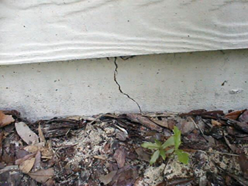 A cracked foundation on a home