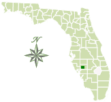 Map of Florida with Peace River State Forest marked