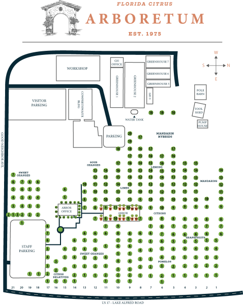 Arboretum map of facility and varieties, Winter Haven, FL